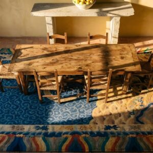Antique Art Deco Room Size Wool Blue, Multicolor Rug (SKU 24577) - styled overhead view