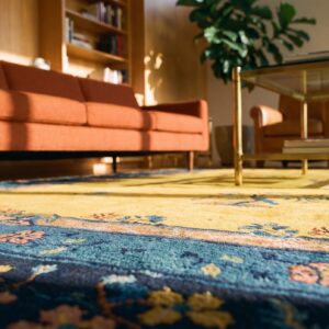 Antique Art Deco Room Size Wool Blue Navy, Yellow Rug (SKU 24190) - in-room detail