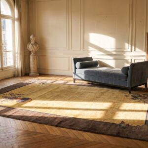 Antique Art Deco Room Size Wool Brown, Camel Rug (SKU 24520) - room view