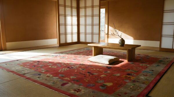 Antique art deco room size wool coral allover rug 6 Antique art deco room size wool coral allover rug (sku 23825) - room view