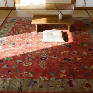 Antique Art Deco Room Size Wool Coral Allover Rug (SKU 23825) - styled overhead view