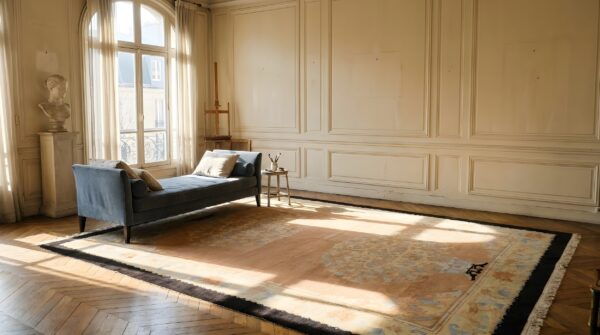 Antique art deco room size wool coral floral rug 6 Antique art deco room size wool coral floral rug (sku 23678) - room view