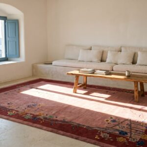 Antique Art Deco Room Size Wool Coral Vase Design Rug (SKU 24364) - room view