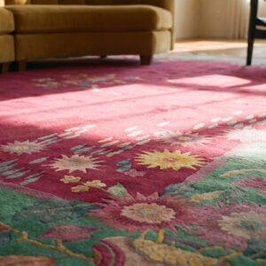 Antique Art Deco Room Size Wool Coral Vibrant Rug (SKU 23625) - in-room detail