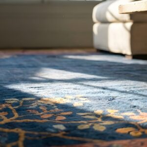 Antique Art Deco Room Size Wool Fuschia, Navy Rug (SKU 23866) - in-room detail