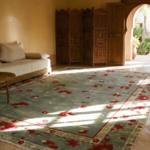 Antique Art Deco Room Size Wool Green, Red Rug (SKU 24598) - room view