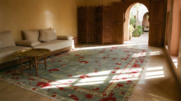 Antique art deco room size wool green, red rug 10 Antique art deco room size wool green, red rug (sku 24598) - room view