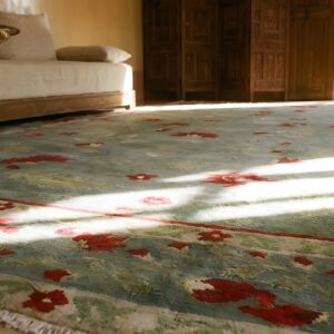 Antique Art Deco Room Size Wool Green, Red Rug (SKU 24598) - in-room detail