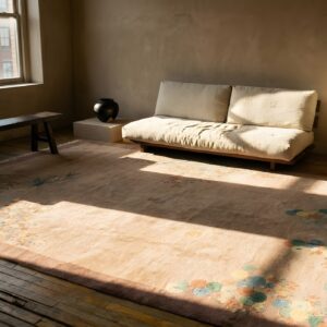 Antique Art Deco Room Size Wool Ivory Beige Cream White Rug (SKU 24345) - room view