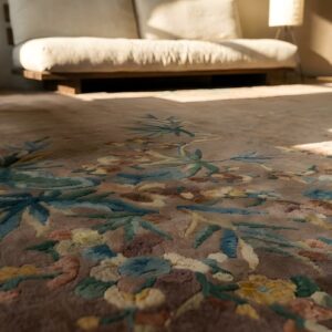 Antique Art Deco Room Size Wool Ivory Beige Cream White Rug (SKU 24345) - in-room detail