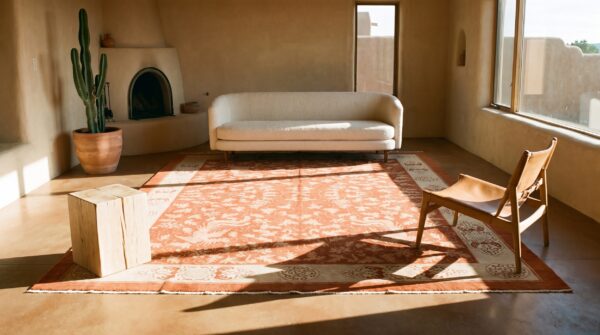 Antique art deco room size wool ivory and red rug 8 Antique art deco room size wool ivory and red rug (sku 24659) - room view