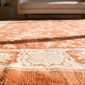 Antique Art Deco Room Size Wool Ivory and Red Rug (SKU 24659) - in-room detail