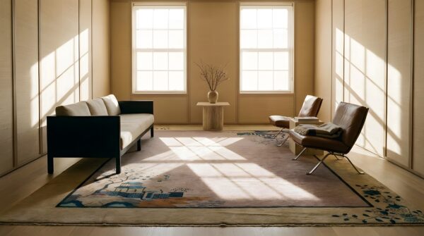 Antique art deco room size wool lavender rug (sku 24112) - room view