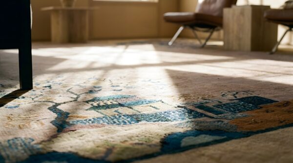 Antique art deco room size wool lavender rug (sku 24112) - in-room detail