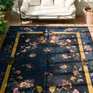 Antique Art Deco Room Size Wool - Manchester Dark Rug (SKU 24203) - styled overhead view