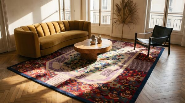 Antique art deco room size wool multi rug (sku 24108) - room view