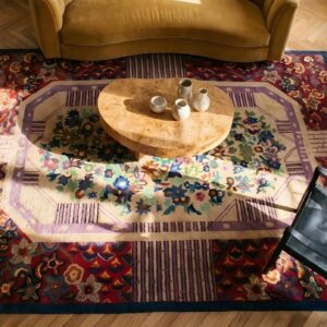 Antique Art Deco Room Size Wool Multi Rug (SKU 24108) - styled overhead view