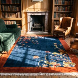 Antique Art Deco Room Size Wool Navy Rug (SKU 22924) - room view
