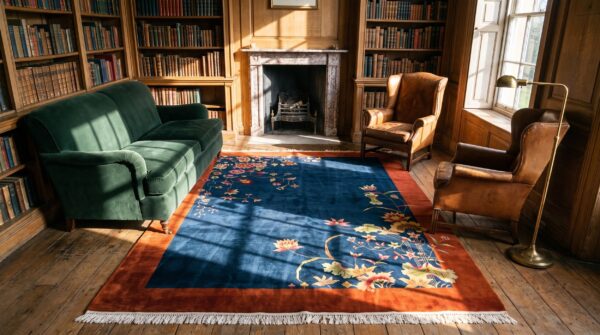 Antique art deco room size wool navy rug 5 Antique art deco room size wool navy rug (sku 22924) - room view