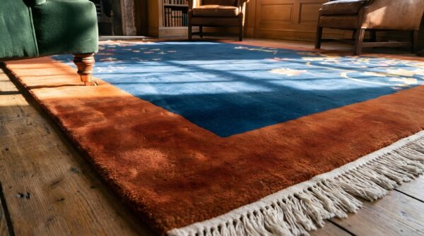 Antique art deco room size wool navy rug 6 Antique art deco room size wool navy rug (sku 22924) - in-room detail