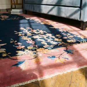 Antique Art Deco Room Size Wool Navy, Pink Rug (SKU 24234) - in-room detail