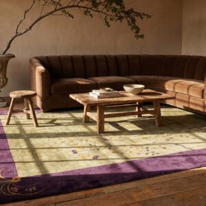 Antique Art Deco Room Size Wool Olive, Purple Rug (SKU 24182) - room view
