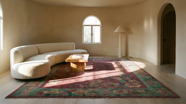 Antique art deco room size purple wool rug 6 Antique art deco room size purple wool rug (sku 23898) - room view
