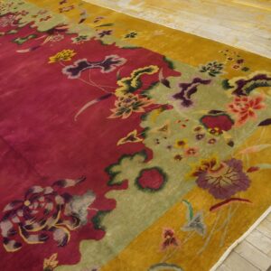 Antique Art Deco Room Size Wool Red Allover Rug (SKU 24240) - styled overhead view