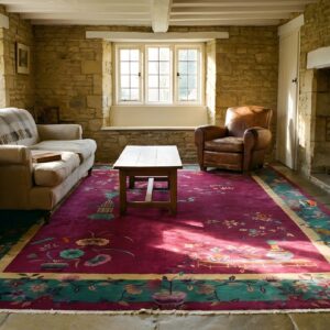 Antique Art Deco Room Size Wool Red Bird Design Rug (SKU 24753) - room view