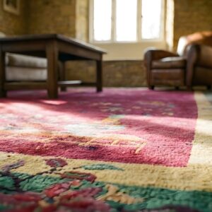 Antique Art Deco Room Size Wool Red Bird Design Rug (SKU 24753) - in-room detail