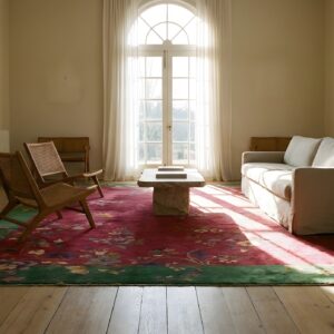 Antique Art Deco Room Size Wool Red Floral Rug (SKU 23714) - room view