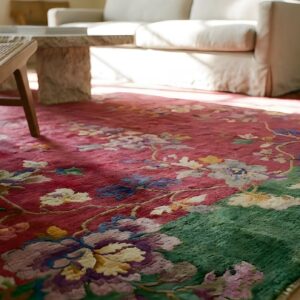Antique Art Deco Room Size Wool Red Floral Rug (SKU 23714) - in-room detail