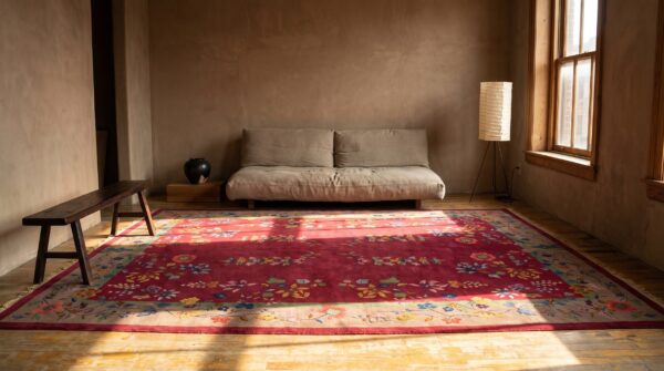 Antique art deco room size wool red magnificent rug 5 Antique art deco room size wool red magnificent rug (sku 24653) - room view