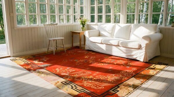 Antique art deco room size wool red marvelous rug 8 Antique art deco room size wool red marvelous rug (sku 24623) - room view
