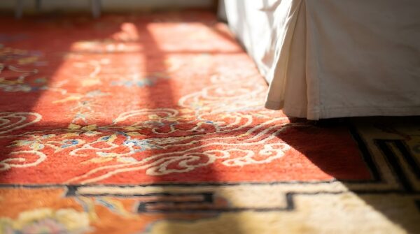 Antique art deco room size wool red marvelous rug 9 Antique art deco room size wool red marvelous rug (sku 24623) - in-room detail