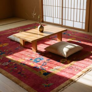 Antique Art Deco Room Size Wool Red Vase Design Rug (SKU 24660) - room view