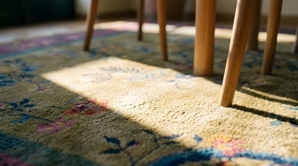 Antique art deco room size wool yellow rug (sku 23943) - in-room detail