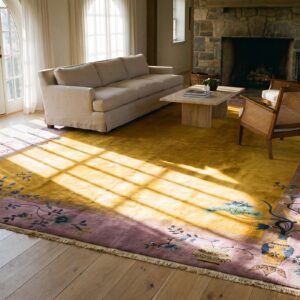 Antique Art Deco Room Size Wool Yellow, Purple Lavender Mauve Rug (SKU 24552) - room view