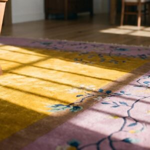 Antique Art Deco Room Size Wool Yellow, Purple Lavender Mauve Rug (SKU 24552) - in-room detail