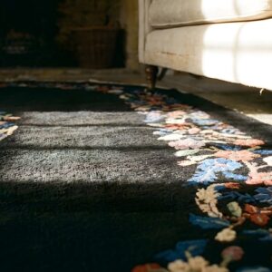 Antique Art Deco Small Oval Wool Black Rug (SKU 24465) - in-room detail