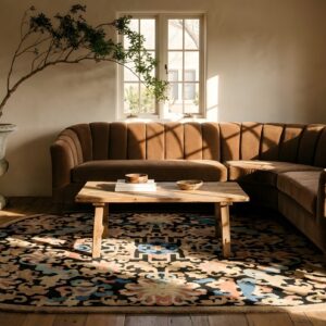 Antique Art Deco Small Scatter Size Wool Black, Multicolor Rug (SKU 24024) - styled overhead view
