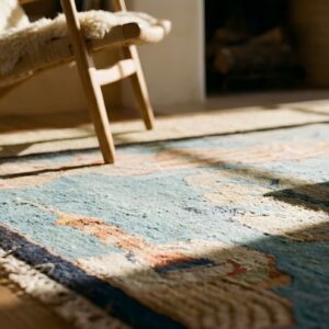 Antique Art Deco Small Scatter Size Wool Blue Rug (SKU 24103) - in-room detail