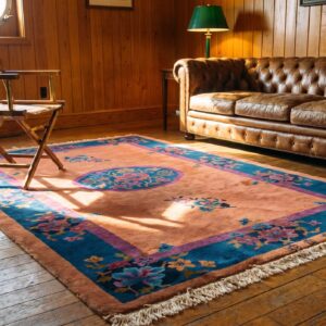 Antique Art Deco Small Scatter Size Wool Coral Rug (SKU 22899) - room view