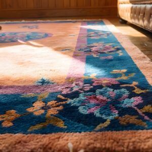 Antique Art Deco Small Scatter Size Wool Coral Rug (SKU 22899) - in-room detail