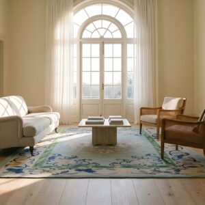 Antique Art Deco Small Scatter Size Wool Light Rug (SKU 24023) - in-room detail