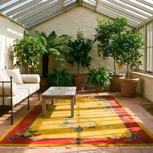 Antique Art Deco Small Scatter Size Wool Pink, Yellow Rug (SKU 24243) - room view