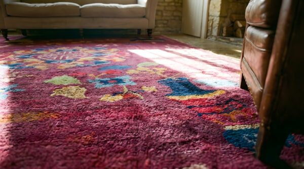 Antique art deco small scatter size purple wool rug (sku 24244) - in-room detail