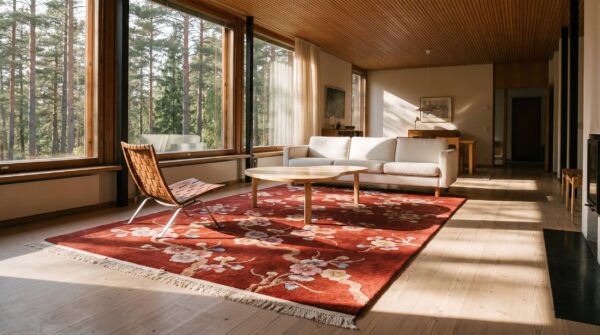 Antique art deco small scatter size wool red rug (sku 24186) - room view