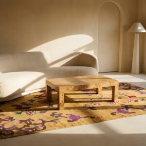 Antique Art Deco Small Square Wool Ivory Beige Cream White Rug (SKU 24579) - room view