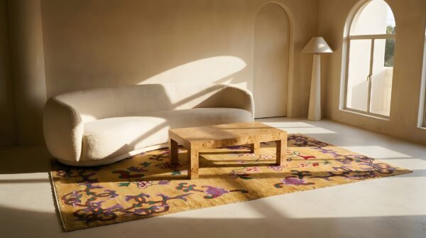 Antique art deco small square wool ivory beige cream white rug 6 Antique art deco small square wool ivory beige cream white rug (sku 24579) - room view